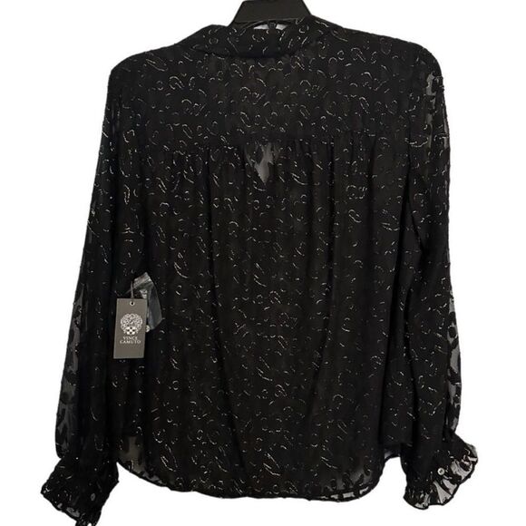 Vince Camuto Leopard Devore Collared Black Blouse Shirt Long Sleeve XL Black - Picture 2 of 7